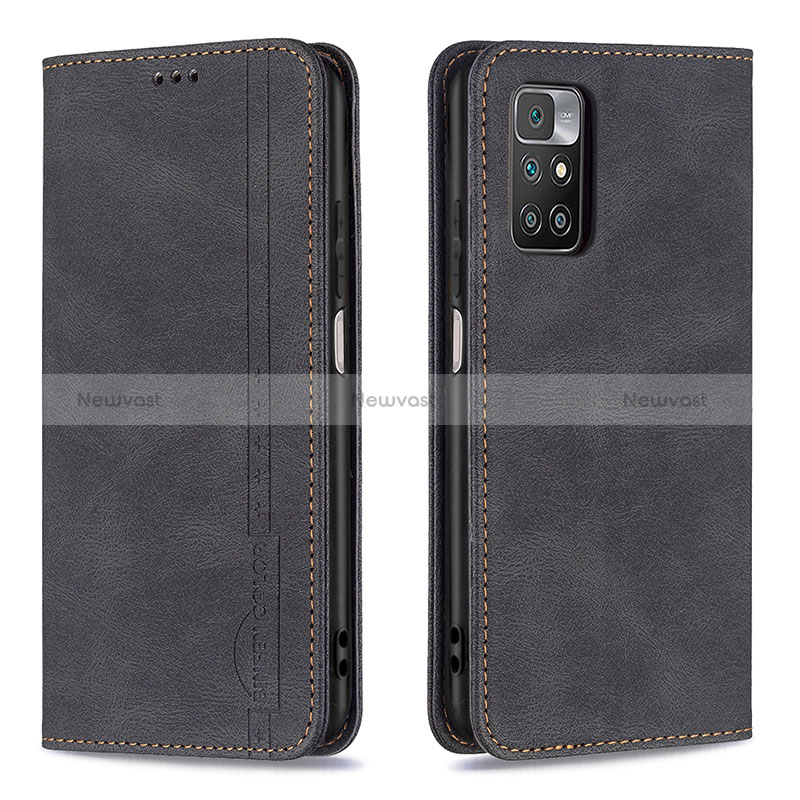 Leather Case Stands Flip Cover Holder B15F for Xiaomi Redmi 10 (2022) Black