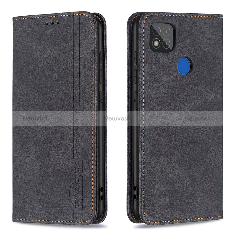 Leather Case Stands Flip Cover Holder B15F for Xiaomi Redmi 10A 4G Black