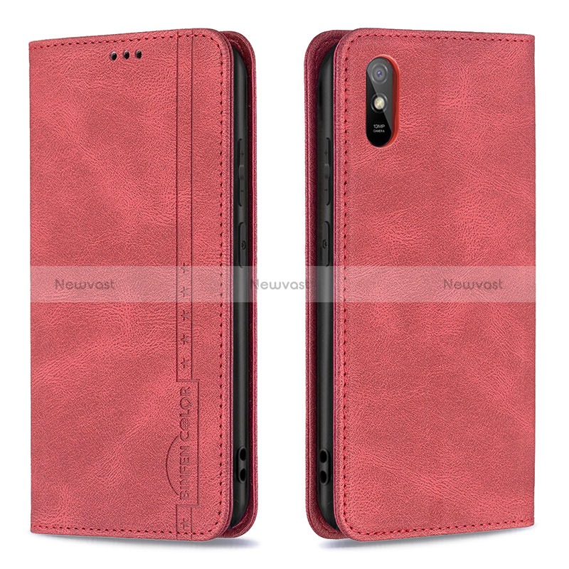 Leather Case Stands Flip Cover Holder B15F for Xiaomi Redmi 9i Red