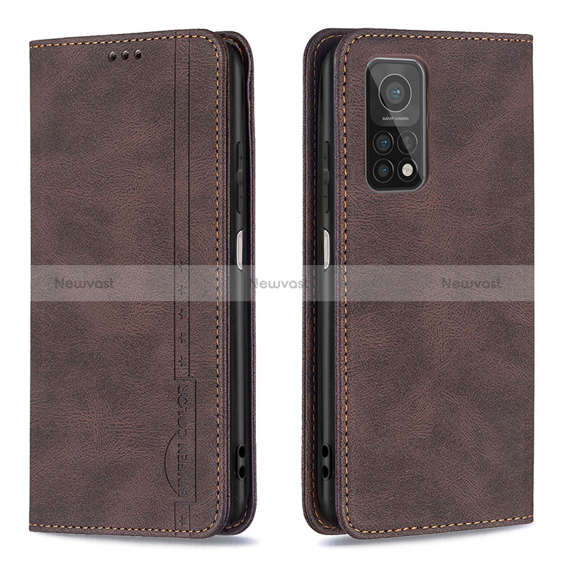 Leather Case Stands Flip Cover Holder B15F for Xiaomi Redmi K30S 5G Brown