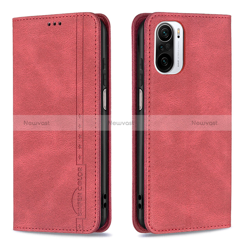 Leather Case Stands Flip Cover Holder B15F for Xiaomi Redmi K40 Pro 5G Red