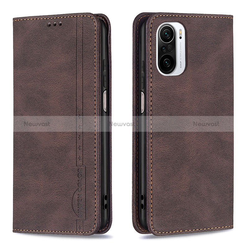 Leather Case Stands Flip Cover Holder B15F for Xiaomi Redmi K40 Pro+ Plus 5G Brown