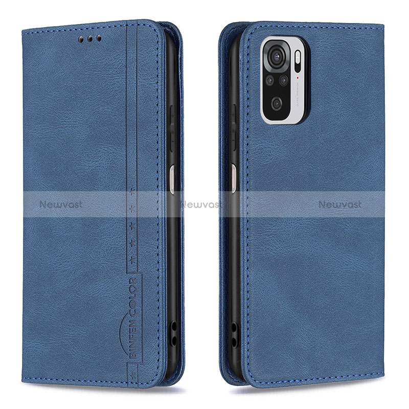 Leather Case Stands Flip Cover Holder B15F for Xiaomi Redmi Note 10 4G Blue