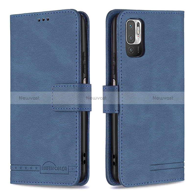 Leather Case Stands Flip Cover Holder B15F for Xiaomi Redmi Note 10 5G Blue