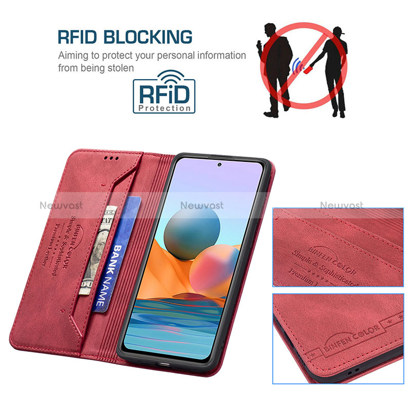 Leather Case Stands Flip Cover Holder B15F for Xiaomi Redmi Note 10 Pro 4G