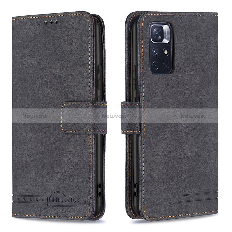 Leather Case Stands Flip Cover Holder B15F for Xiaomi Redmi Note 11 5G Black