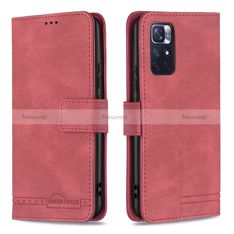 Leather Case Stands Flip Cover Holder B15F for Xiaomi Redmi Note 11 5G Red