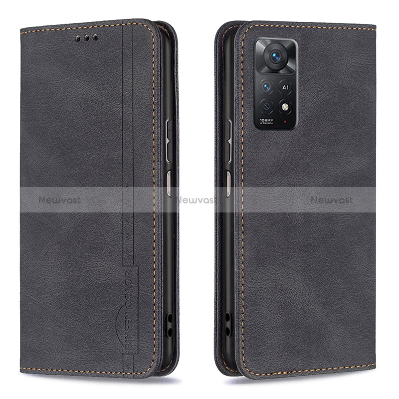 Leather Case Stands Flip Cover Holder B15F for Xiaomi Redmi Note 11 Pro 5G Black