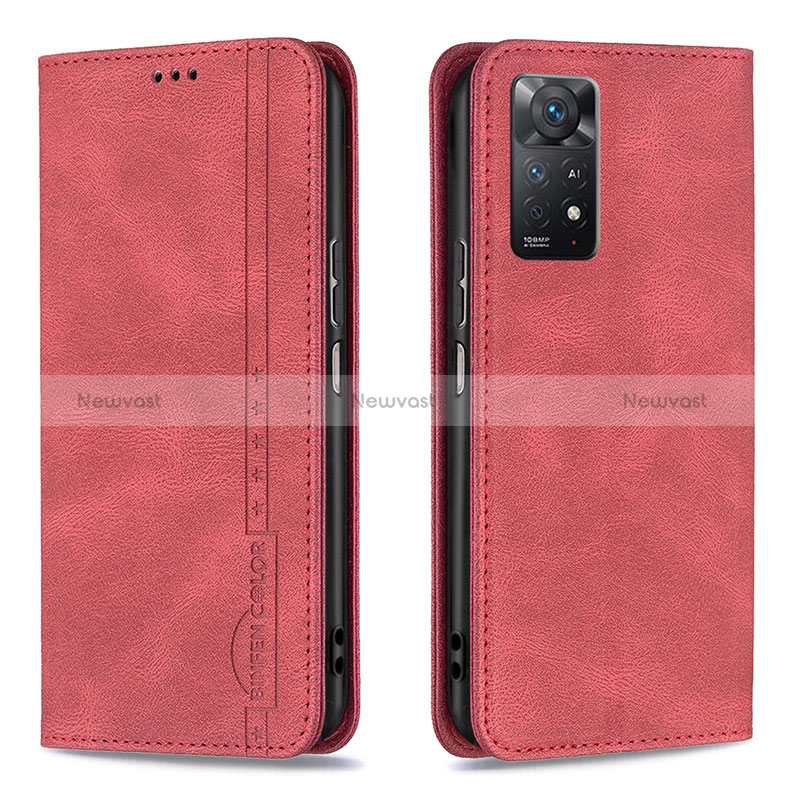 Leather Case Stands Flip Cover Holder B15F for Xiaomi Redmi Note 11 Pro 5G Red