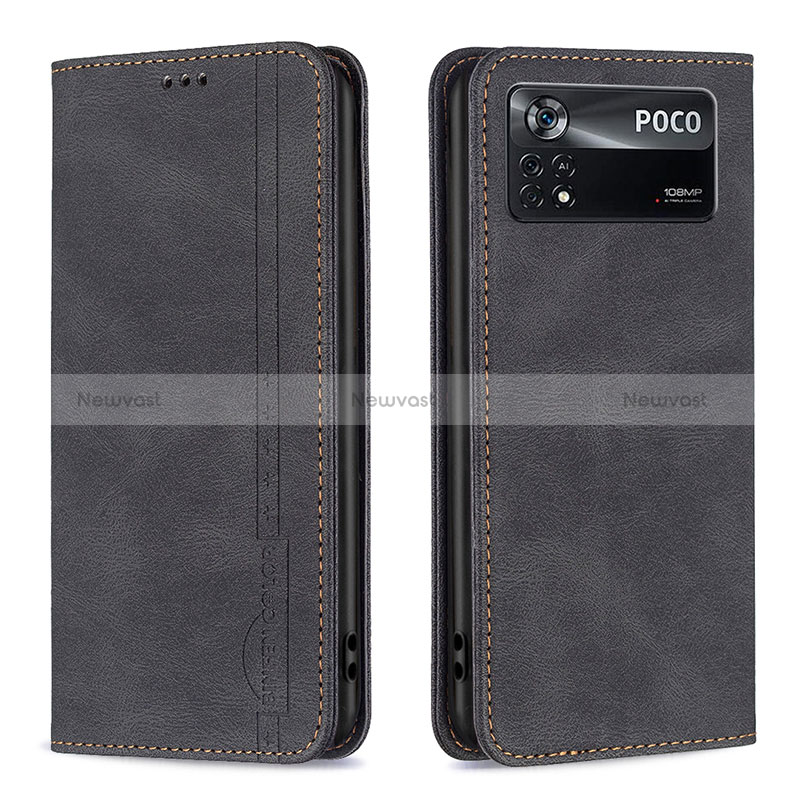 Leather Case Stands Flip Cover Holder B15F for Xiaomi Redmi Note 11E Pro 5G Black