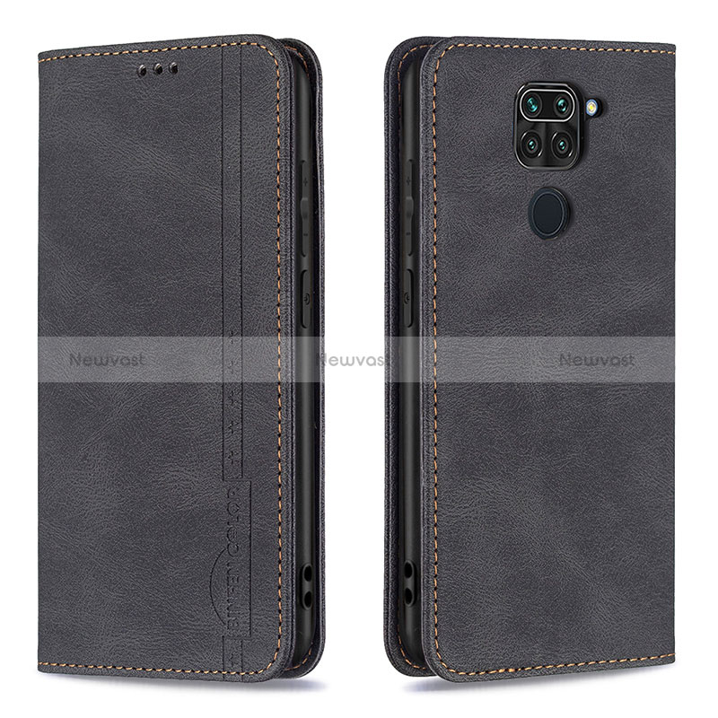 Leather Case Stands Flip Cover Holder B15F for Xiaomi Redmi Note 9 Black