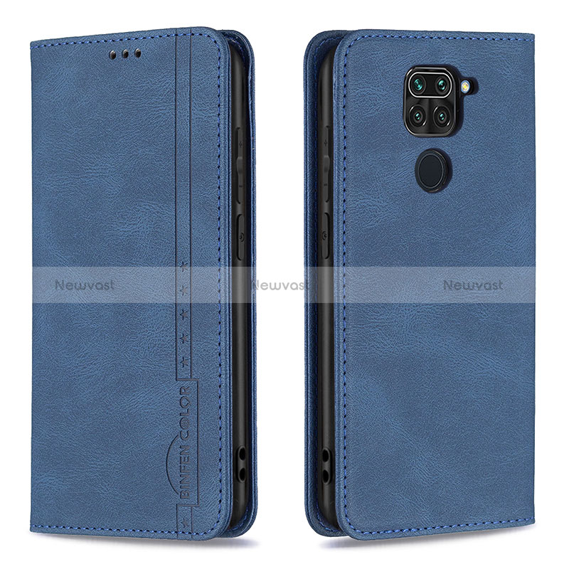 Leather Case Stands Flip Cover Holder B15F for Xiaomi Redmi Note 9 Blue