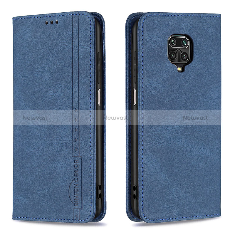 Leather Case Stands Flip Cover Holder B15F for Xiaomi Redmi Note 9S Blue