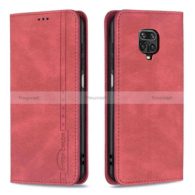 Leather Case Stands Flip Cover Holder B15F for Xiaomi Redmi Note 9S Red