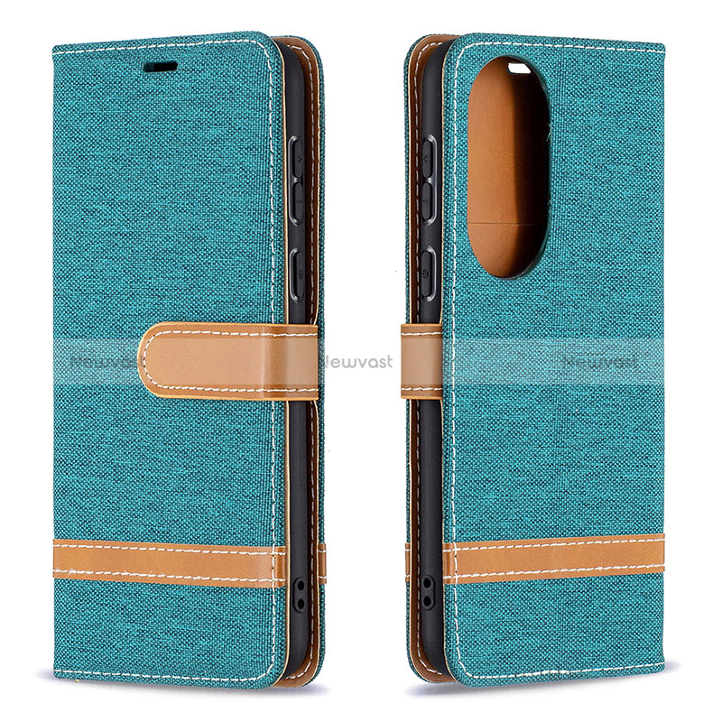 Leather Case Stands Flip Cover Holder B16F for Huawei P50 Green