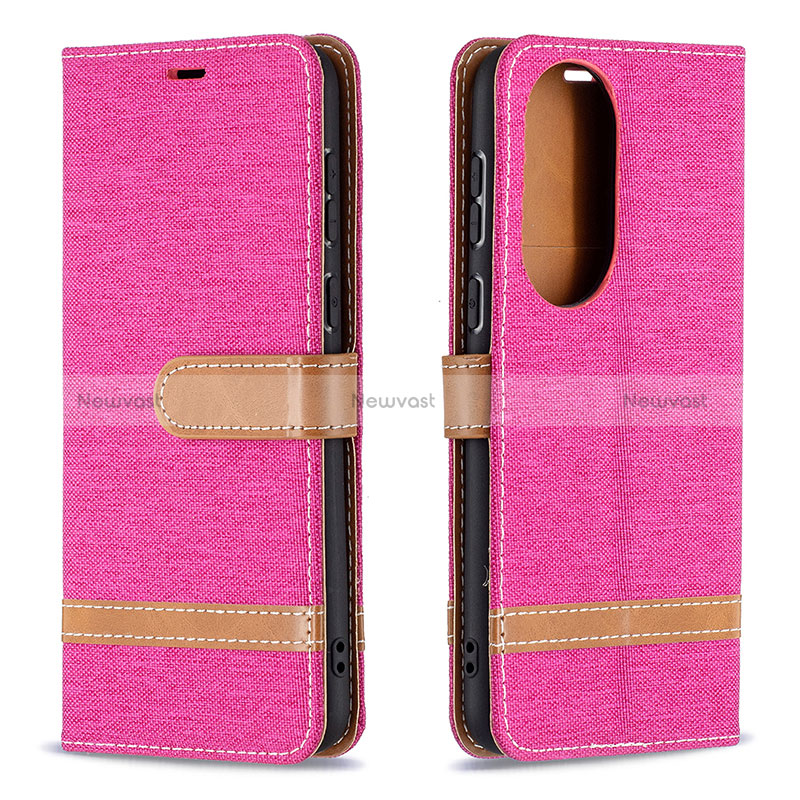 Leather Case Stands Flip Cover Holder B16F for Huawei P50 Hot Pink