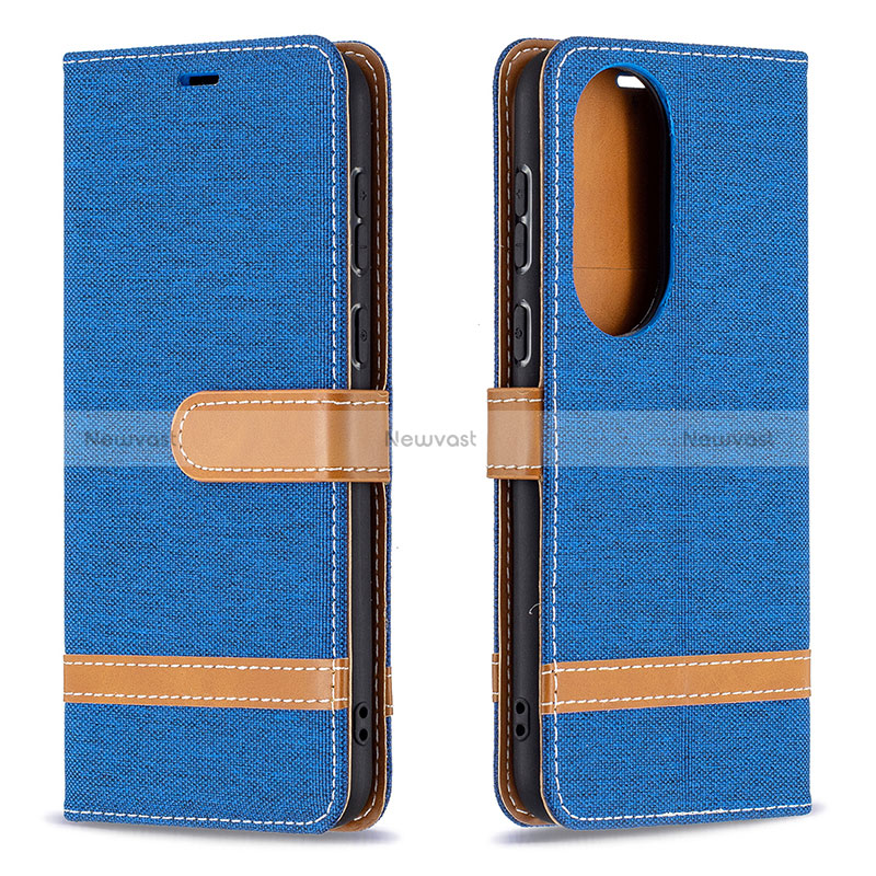 Leather Case Stands Flip Cover Holder B16F for Huawei P50 Navy Blue