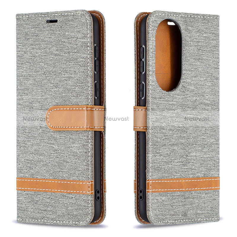 Leather Case Stands Flip Cover Holder B16F for Huawei P50 Pro Gray