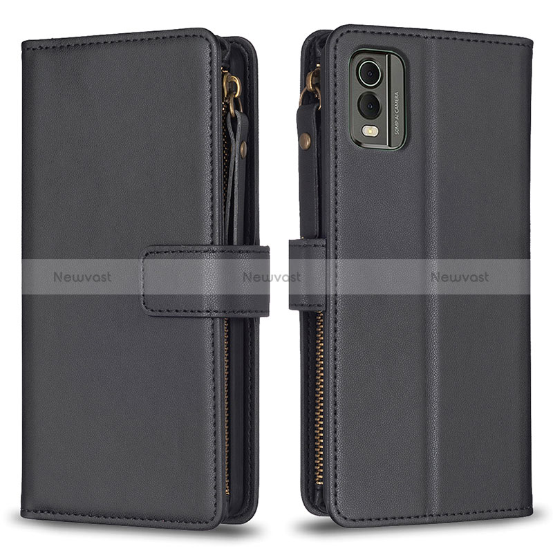 Leather Case Stands Flip Cover Holder B16F for Nokia C32 Black