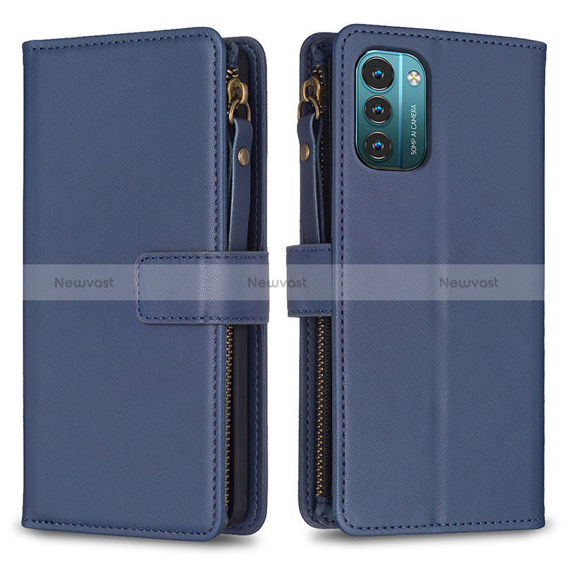 Leather Case Stands Flip Cover Holder B16F for Nokia G11 Blue