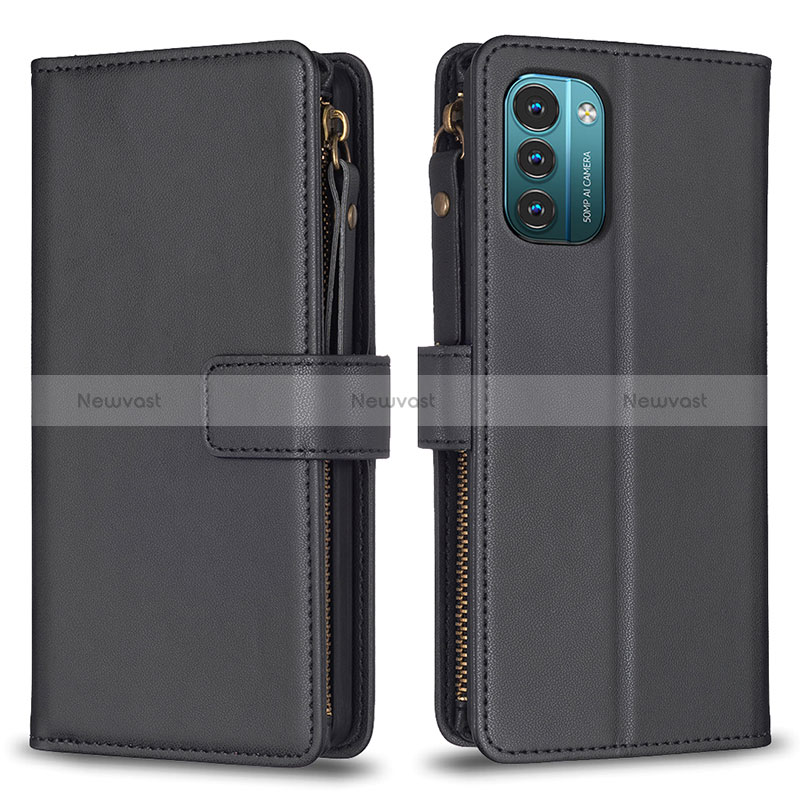 Leather Case Stands Flip Cover Holder B16F for Nokia G21 Black