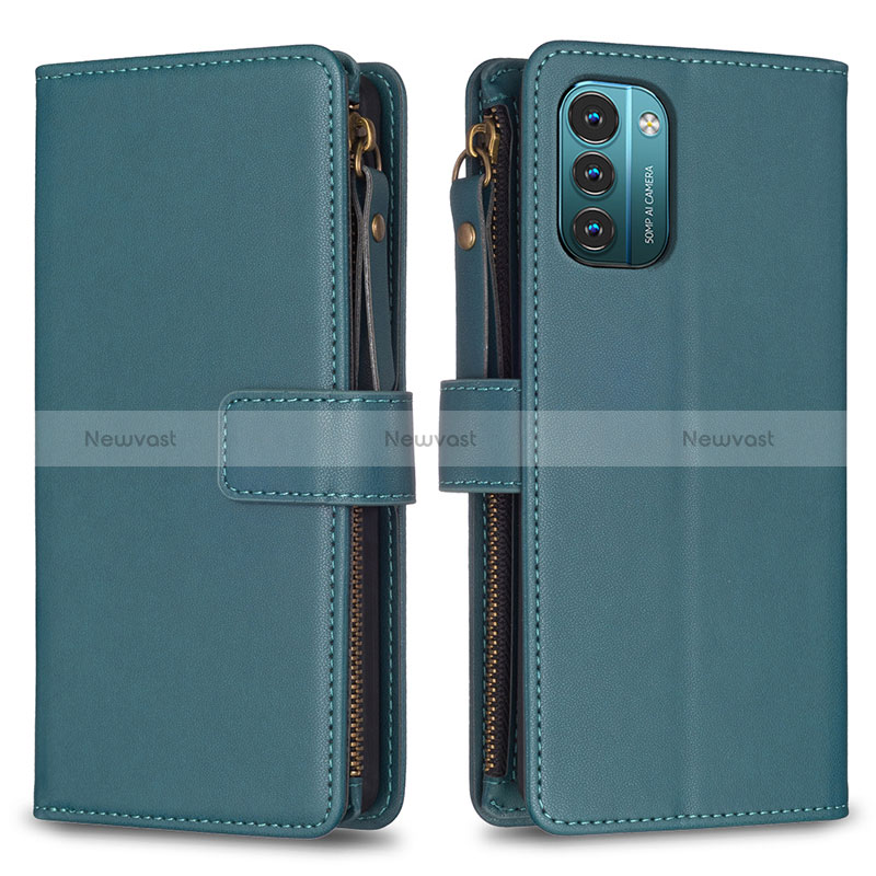 Leather Case Stands Flip Cover Holder B16F for Nokia G21 Green