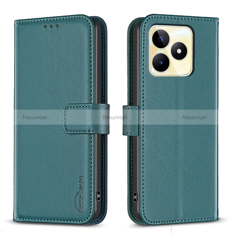 Leather Case Stands Flip Cover Holder B16F for Realme C51 Green