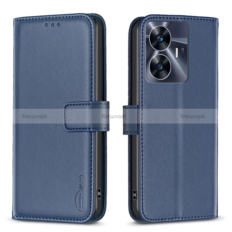 Leather Case Stands Flip Cover Holder B16F for Realme C55 Blue