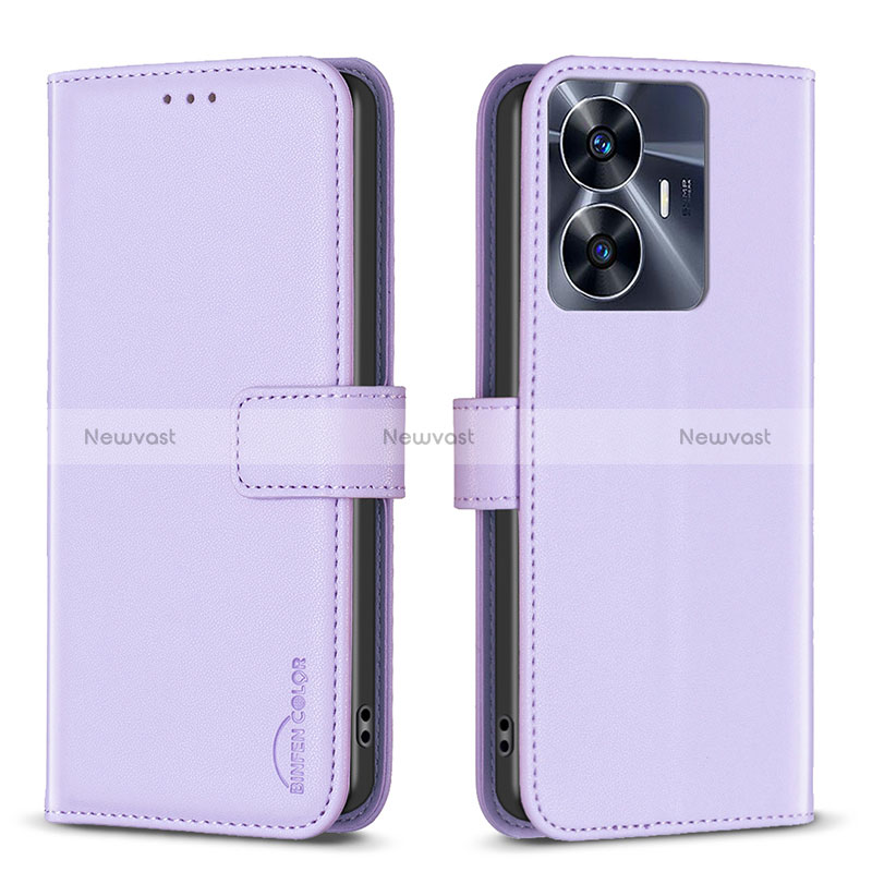 Leather Case Stands Flip Cover Holder B16F for Realme C55 Clove Purple