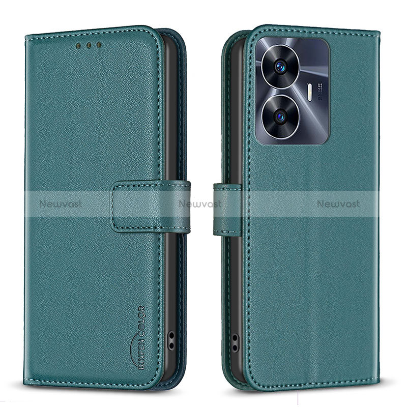 Leather Case Stands Flip Cover Holder B16F for Realme C55 Green