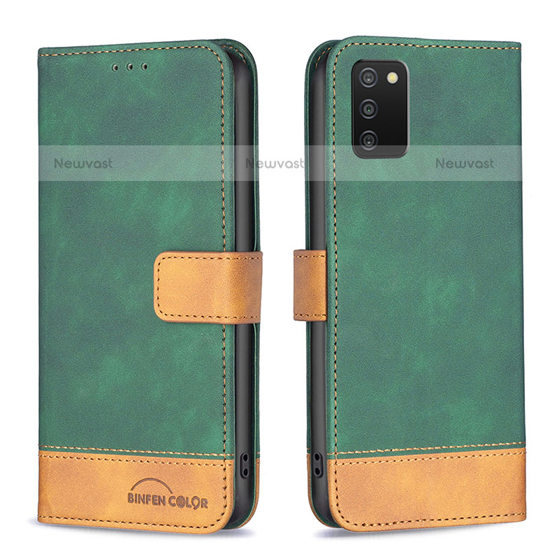 Leather Case Stands Flip Cover Holder B16F for Samsung Galaxy A02s Green