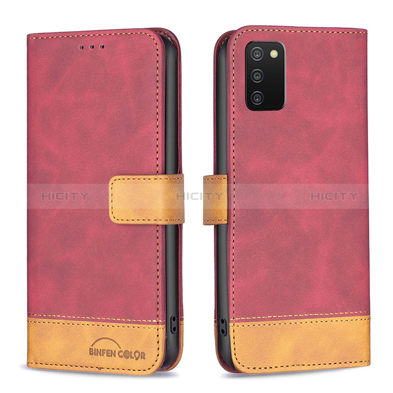 Leather Case Stands Flip Cover Holder B16F for Samsung Galaxy A03s Red