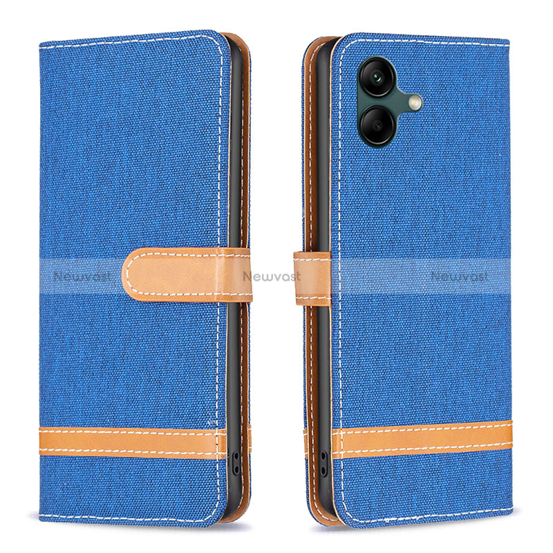 Leather Case Stands Flip Cover Holder B16F for Samsung Galaxy A05 Blue