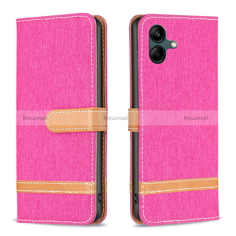 Leather Case Stands Flip Cover Holder B16F for Samsung Galaxy A05 Hot Pink