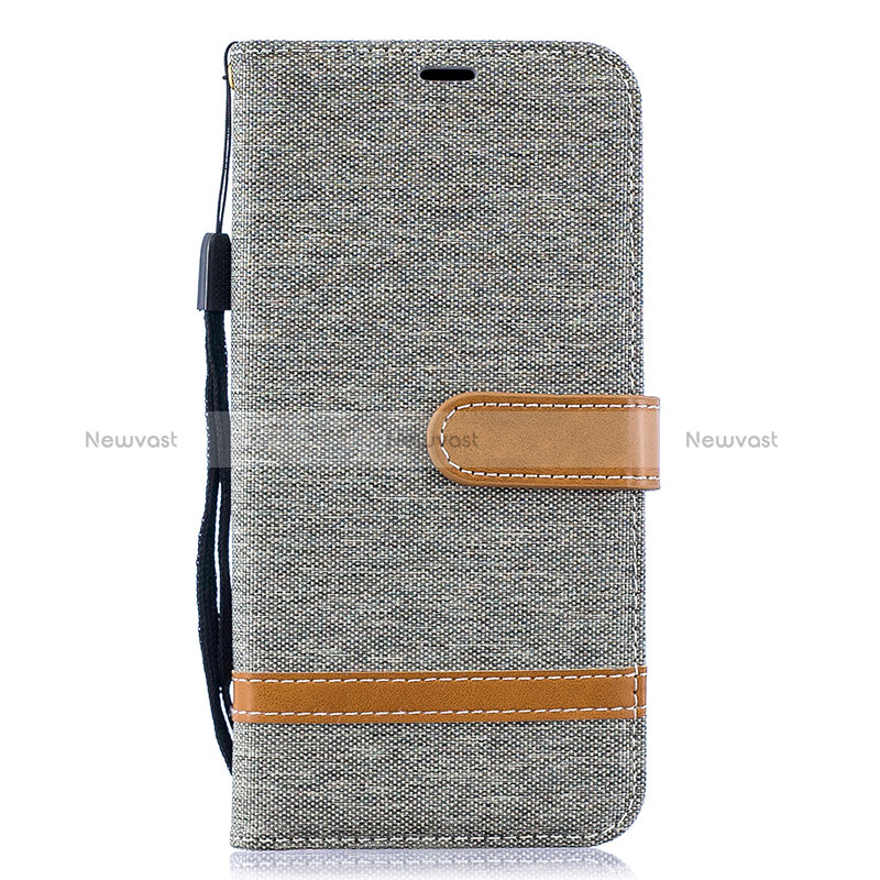 Leather Case Stands Flip Cover Holder B16F for Samsung Galaxy A10 Gray