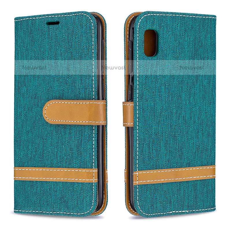 Leather Case Stands Flip Cover Holder B16F for Samsung Galaxy A10e Green