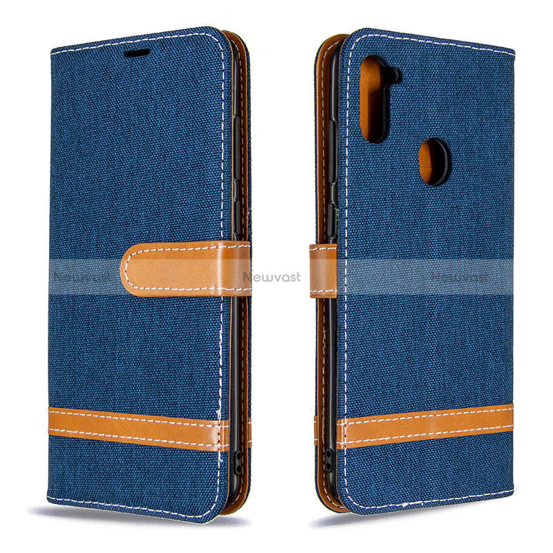 Leather Case Stands Flip Cover Holder B16F for Samsung Galaxy A11 Navy Blue