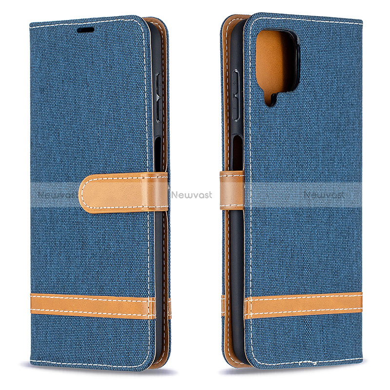 Leather Case Stands Flip Cover Holder B16F for Samsung Galaxy A12 5G Navy Blue