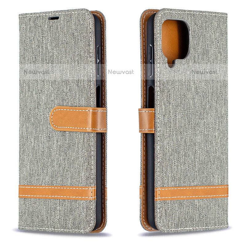 Leather Case Stands Flip Cover Holder B16F for Samsung Galaxy A12 Gray