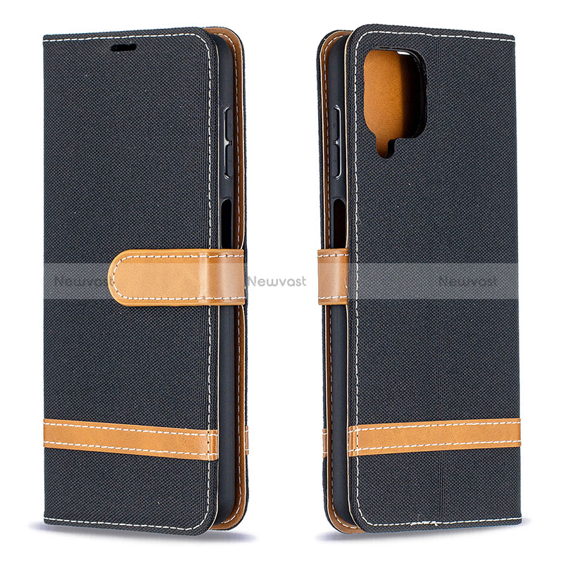 Leather Case Stands Flip Cover Holder B16F for Samsung Galaxy A12 Nacho Black