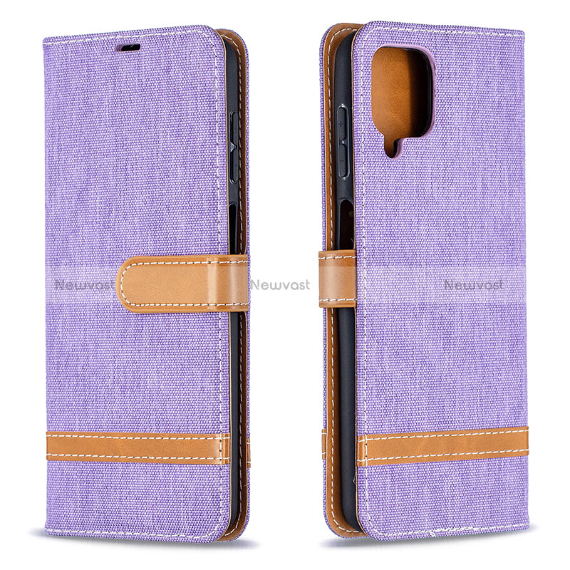 Leather Case Stands Flip Cover Holder B16F for Samsung Galaxy A12 Nacho Clove Purple