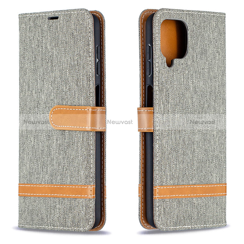 Leather Case Stands Flip Cover Holder B16F for Samsung Galaxy A12 Nacho Gray