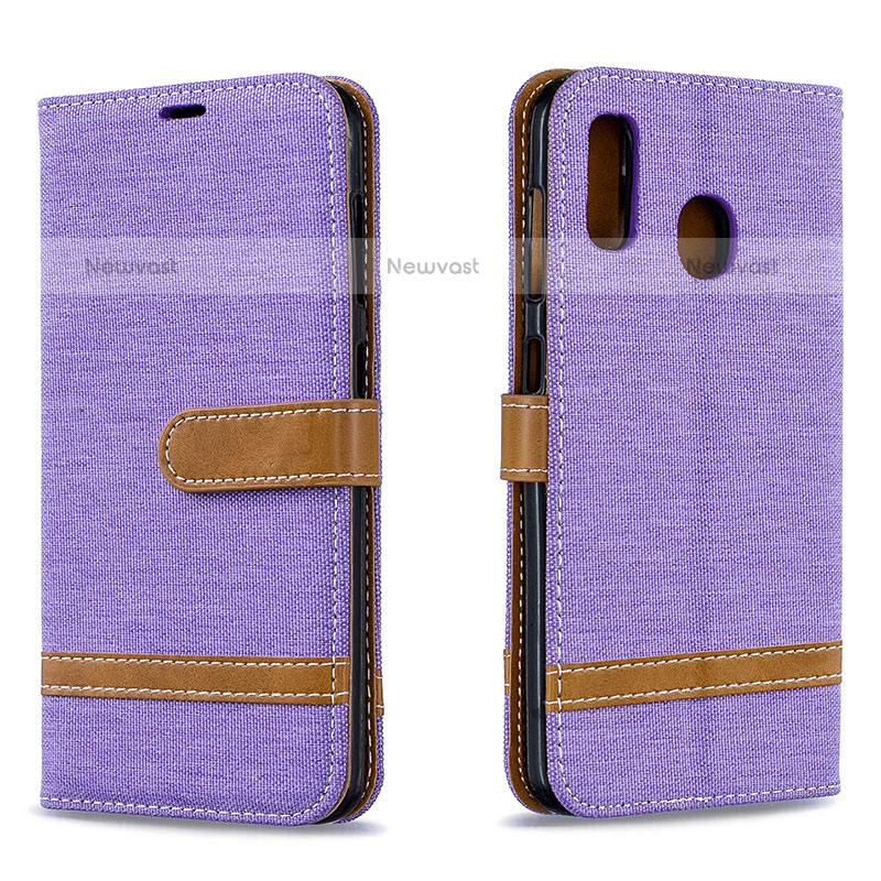 Leather Case Stands Flip Cover Holder B16F for Samsung Galaxy A20 Clove Purple