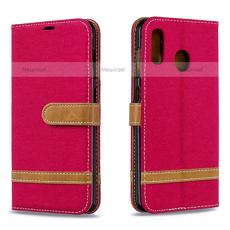 Leather Case Stands Flip Cover Holder B16F for Samsung Galaxy A20 Red