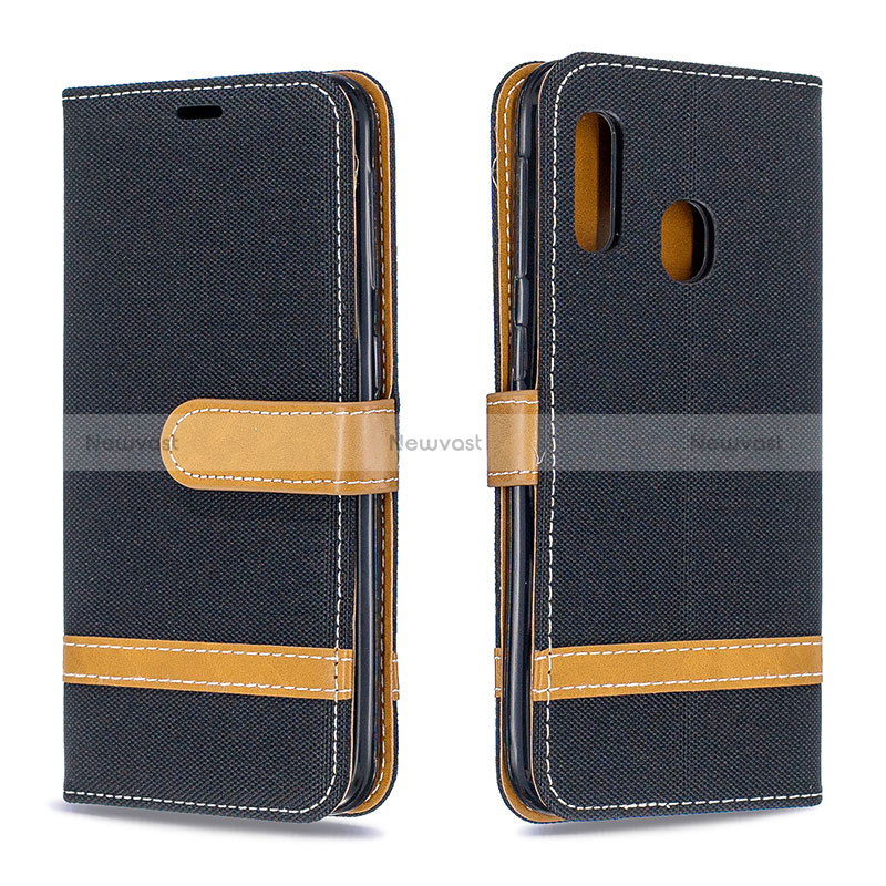 Leather Case Stands Flip Cover Holder B16F for Samsung Galaxy A20e Black