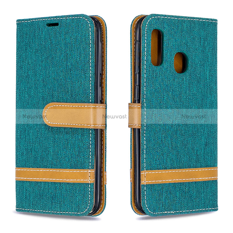 Leather Case Stands Flip Cover Holder B16F for Samsung Galaxy A20e Green