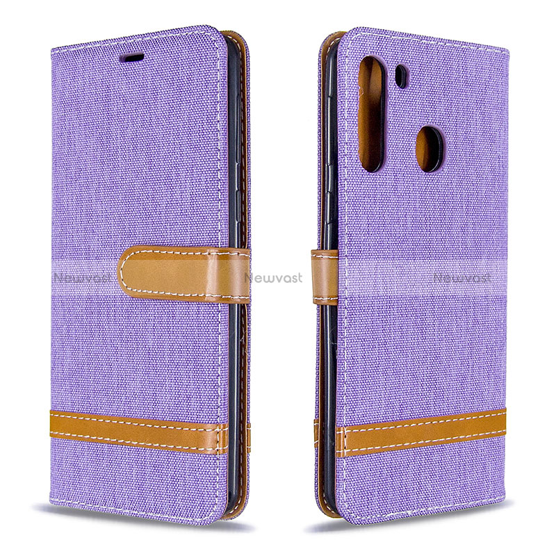 Leather Case Stands Flip Cover Holder B16F for Samsung Galaxy A21 Clove Purple