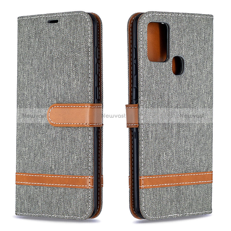 Leather Case Stands Flip Cover Holder B16F for Samsung Galaxy A21s Gray