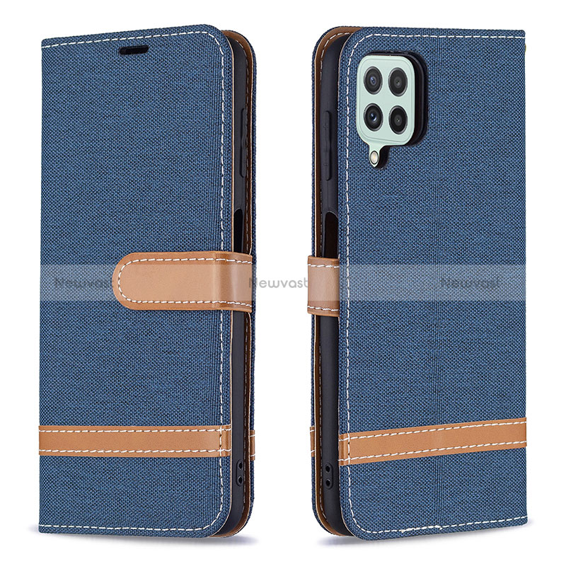 Leather Case Stands Flip Cover Holder B16F for Samsung Galaxy A22 4G Navy Blue