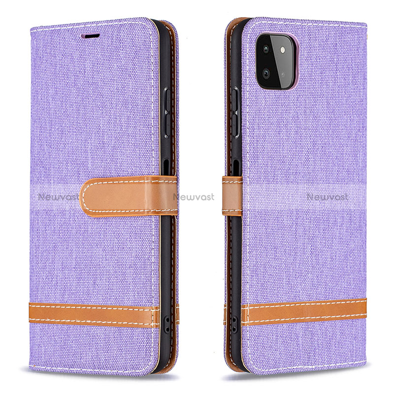 Leather Case Stands Flip Cover Holder B16F for Samsung Galaxy A22 5G Clove Purple